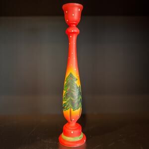 Festive Christmas Tree Candle Stick Holder, Handpainted Resin-Holiday Decor-11”H
